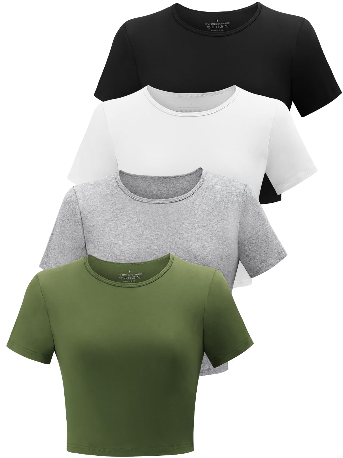 Women's Cotton Crop Tops 4-Pack – High Neck Slim Fit Gym & Casual Shirts