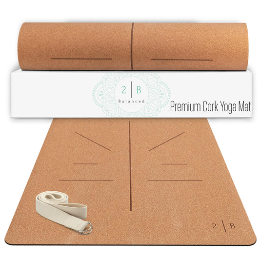 Natural Cork Yoga Mat – Non-Slip, Lightweight & Sustainable | 5mm Thick with Strap & Alignment Lines