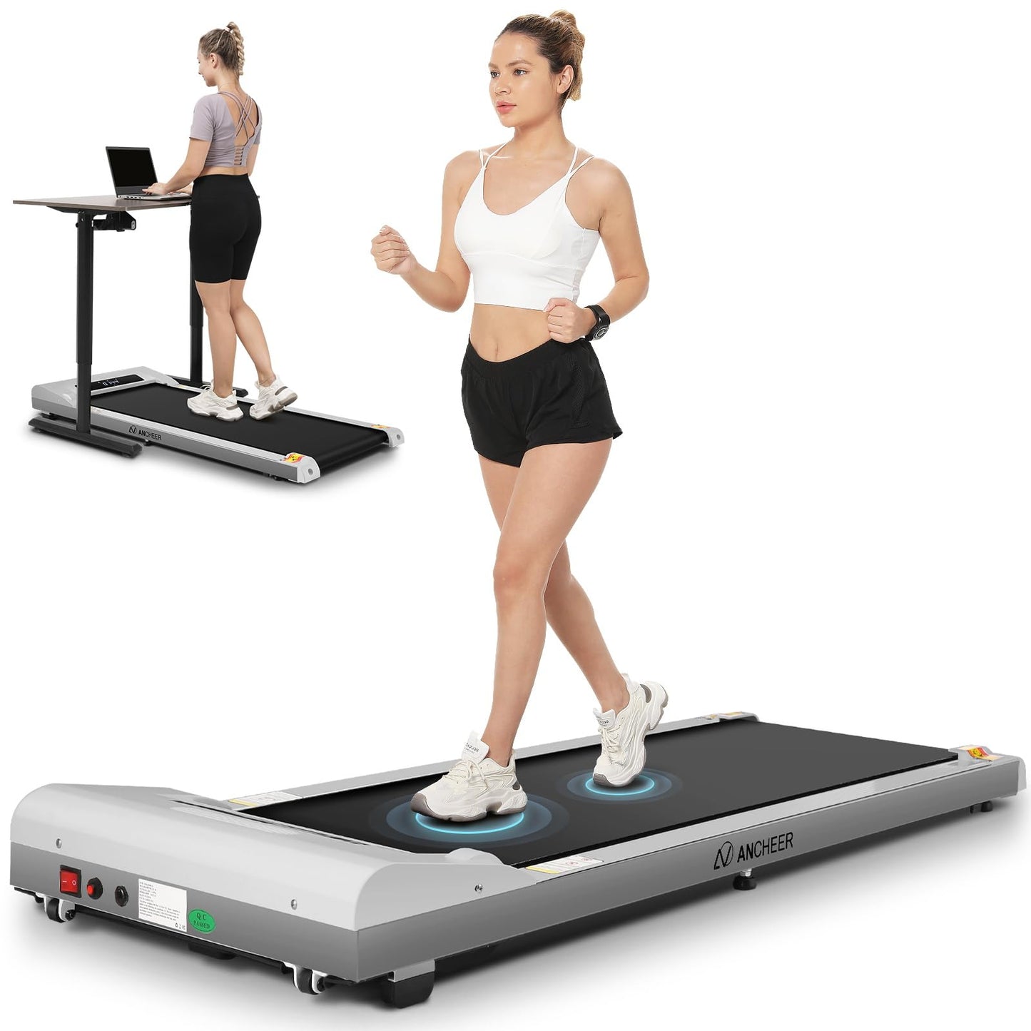 ANCHEER Under Desk Treadmill – 2.5HP Brushless Motor, 300 lb Capacity, Bluetooth App Control | Foldable Walking Pad for Home & Office