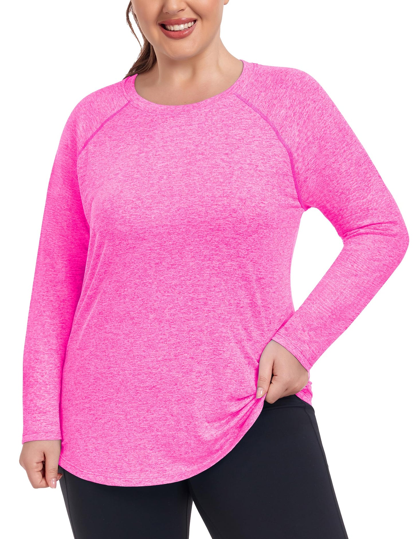 Women's Plus Size Long Sleeve Workout Top – Breathable Moisture-Wicking Gym & Yoga Shirt